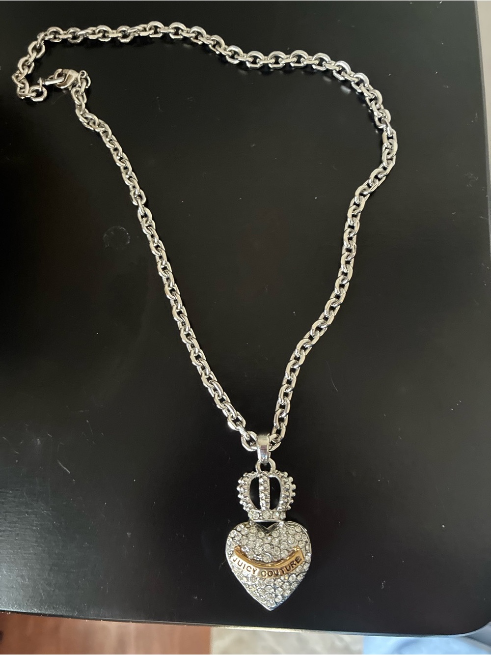 Juicy Couture Silver Crystal Crown & Heart Pendant Necklace